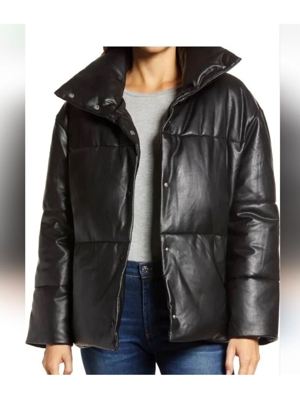 Avec Les Filles Oversized Faux Leather Puffer Coat Black Women’s XXL